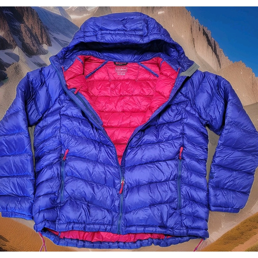 ❄️LL Bean Hooded Jacket Womens 1X Plus Blue 850 Down Puffer PERTEX DownTek Ski
